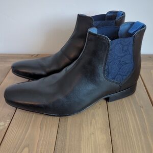 Ted Baker Black Leather w/ Paisley Print Boots